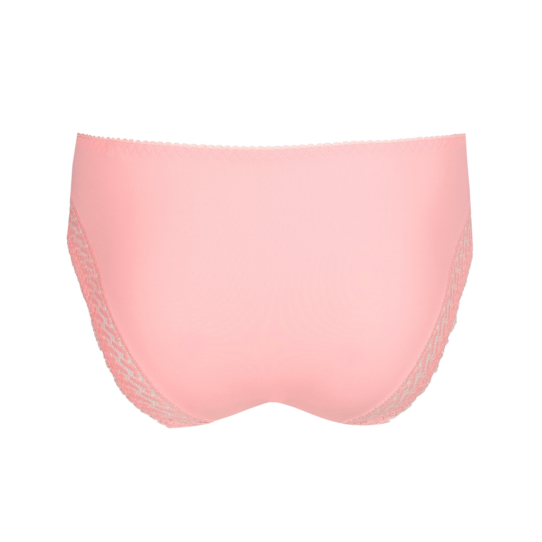 Back view of PrimaDonna Montara Rio brief in Pink Parfait, laid flat with lace side accents.