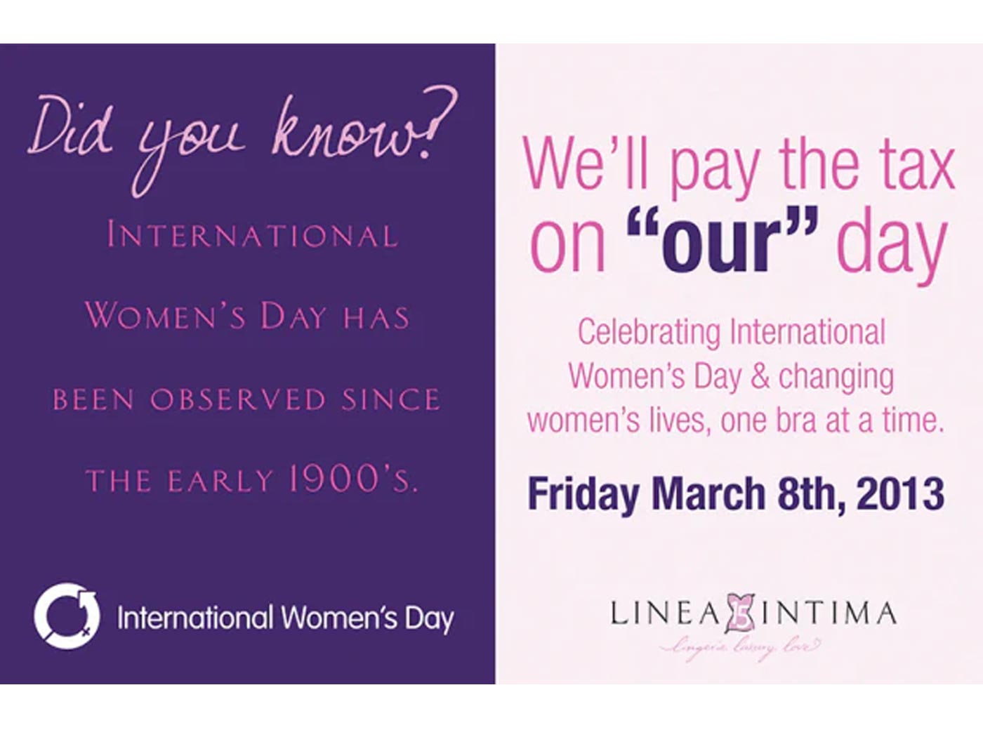 Save the Tax and help us celebrate International Women's Day - March 8th only