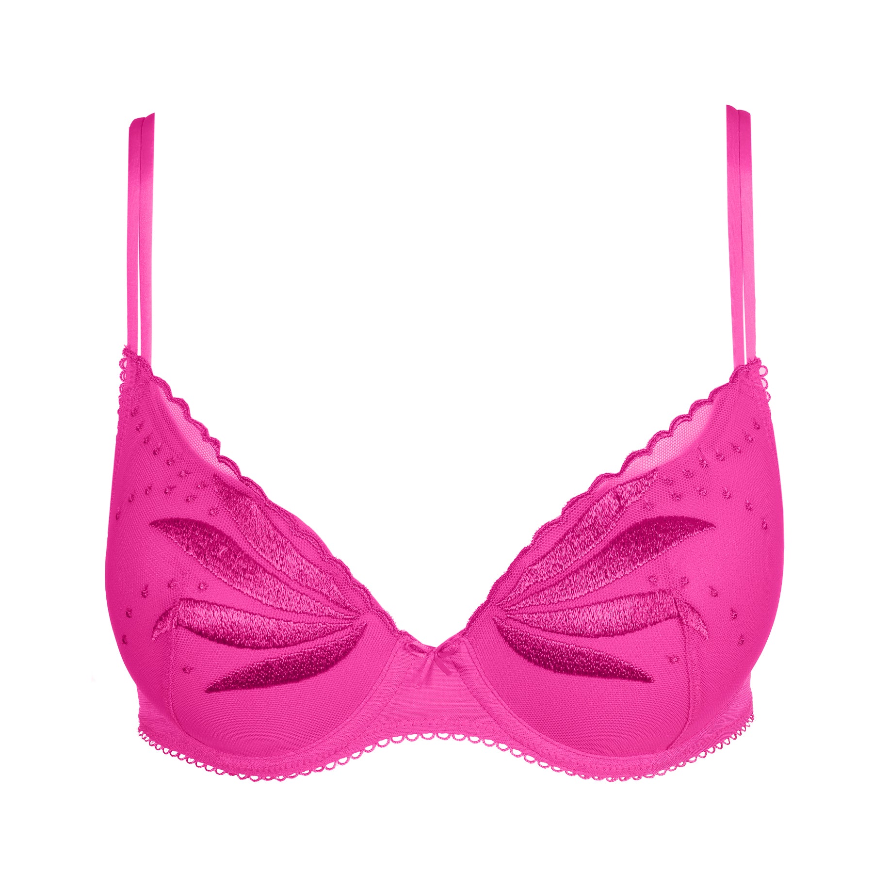 Fuchsia Marie Jo Étoile padded bra with embroidered floral details and shimmering accents.