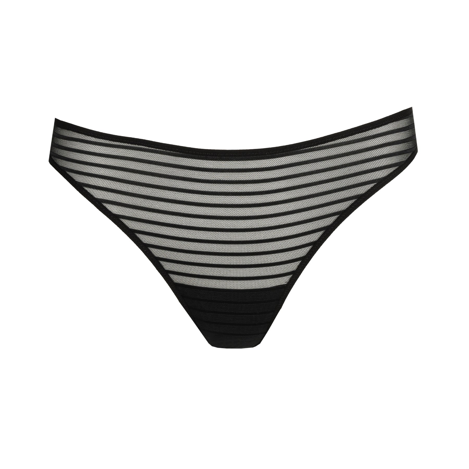 A black thong from the Marie Jo Basyl collection, featuring sheer striped mesh fabric for a stylish and lightweight feel.