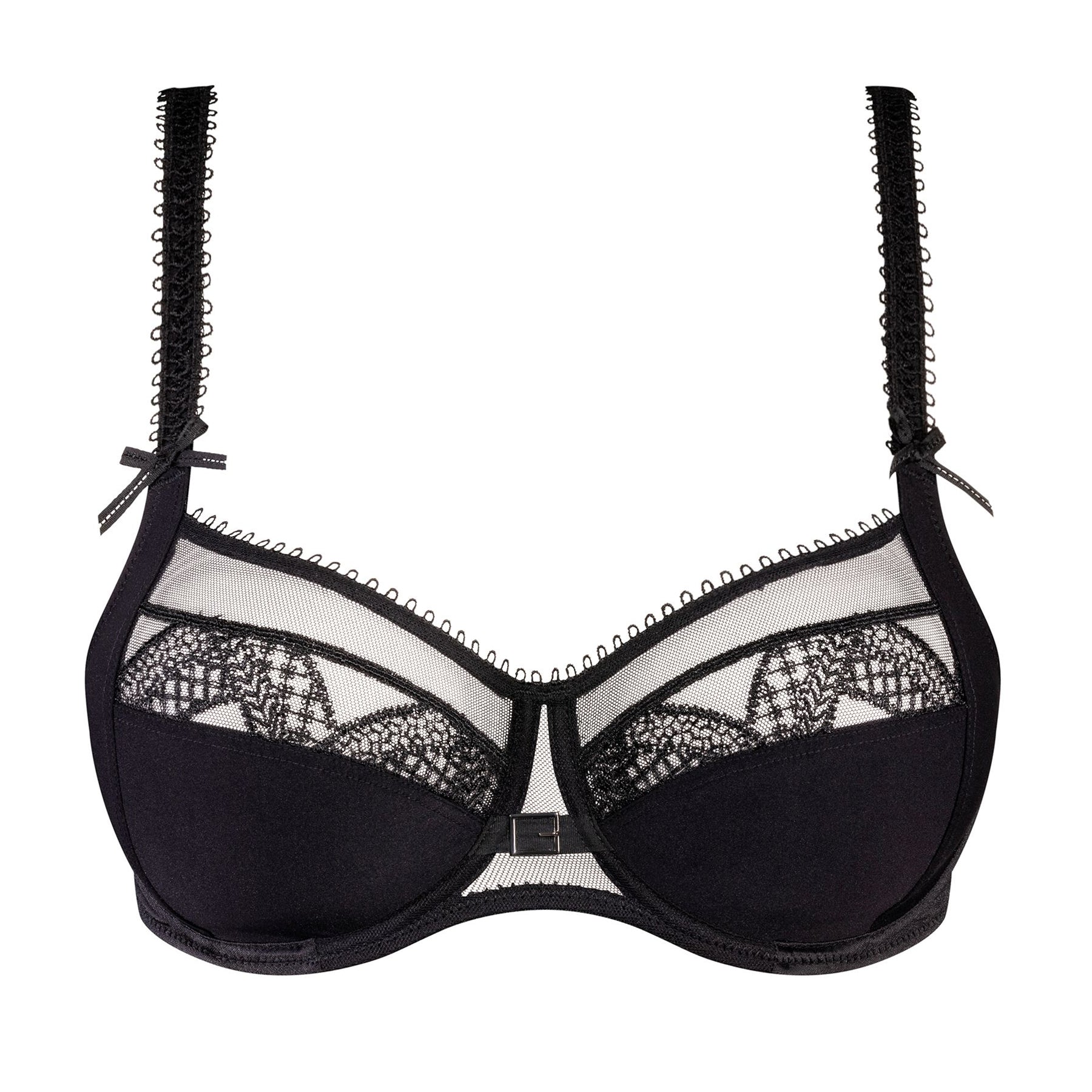 Underwired full-cup bra tulle pattern embroidery understated plain Black |  GUSTAVE | Empreinte Official Store