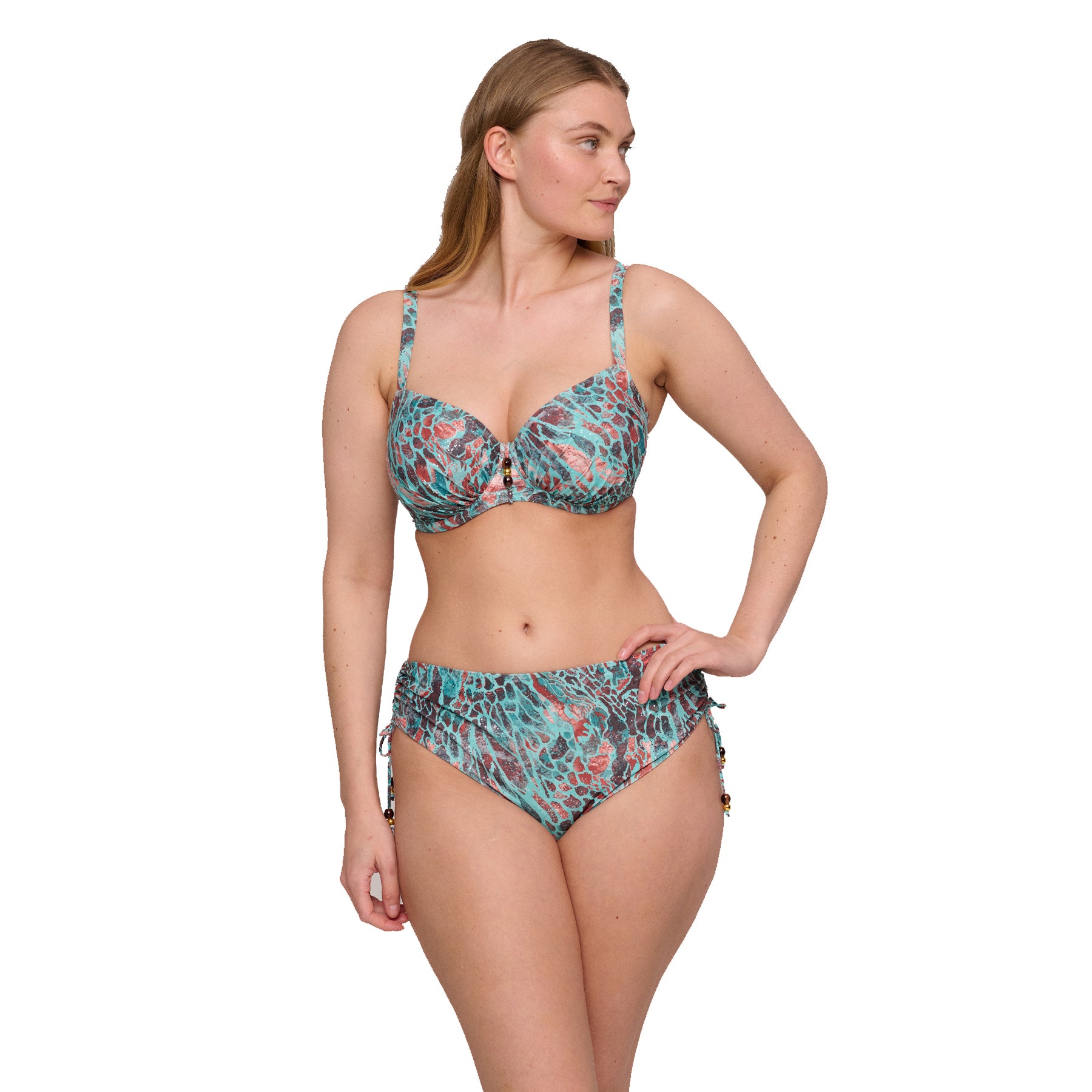 A model wearing a bikini Swim in leopard blue print.