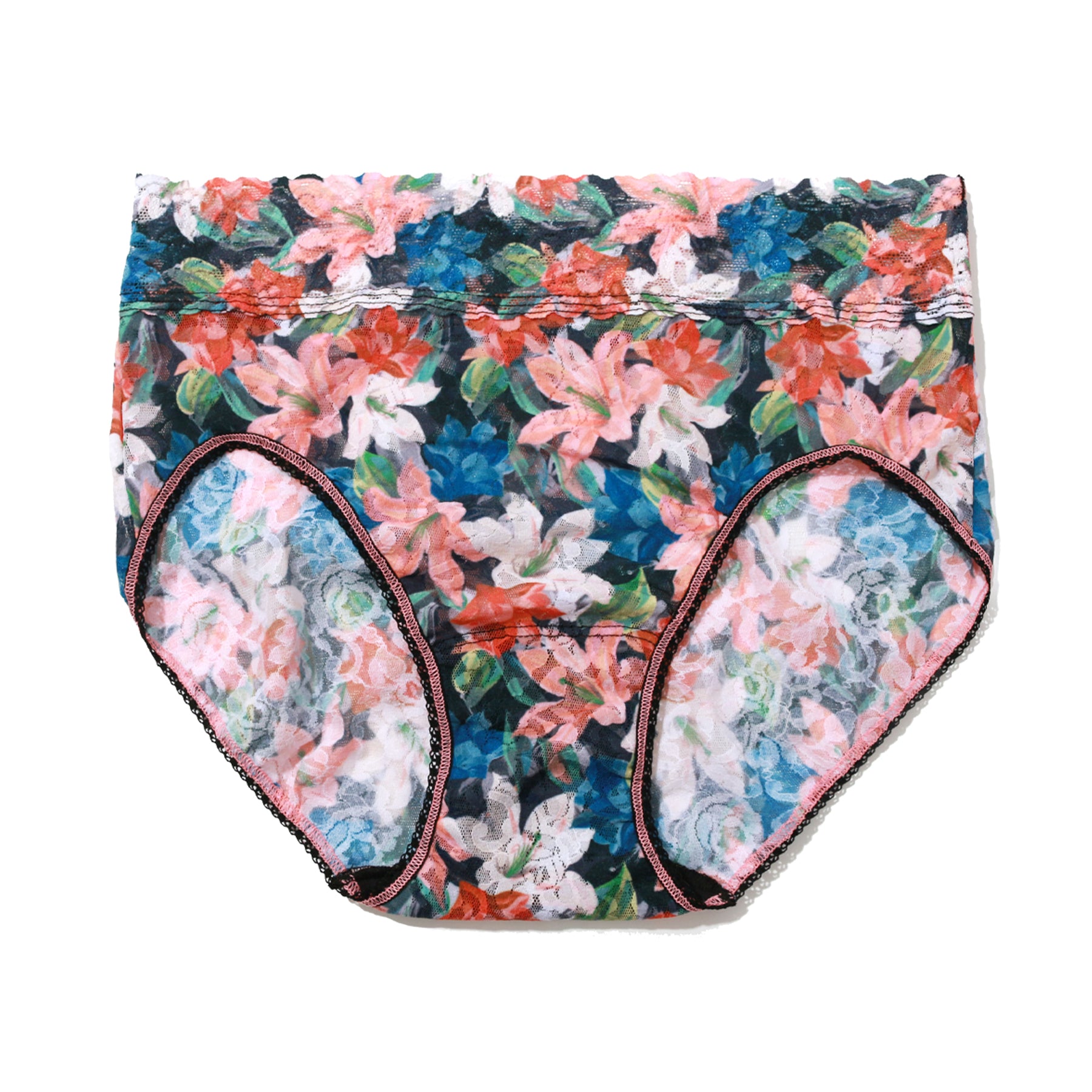 hanky panky printed lace high waist french brief in multi floral wonderous flat lay