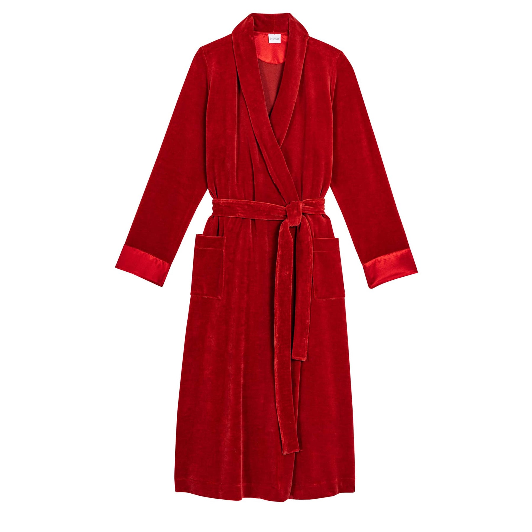 A flat laying red robe with satin sleeves