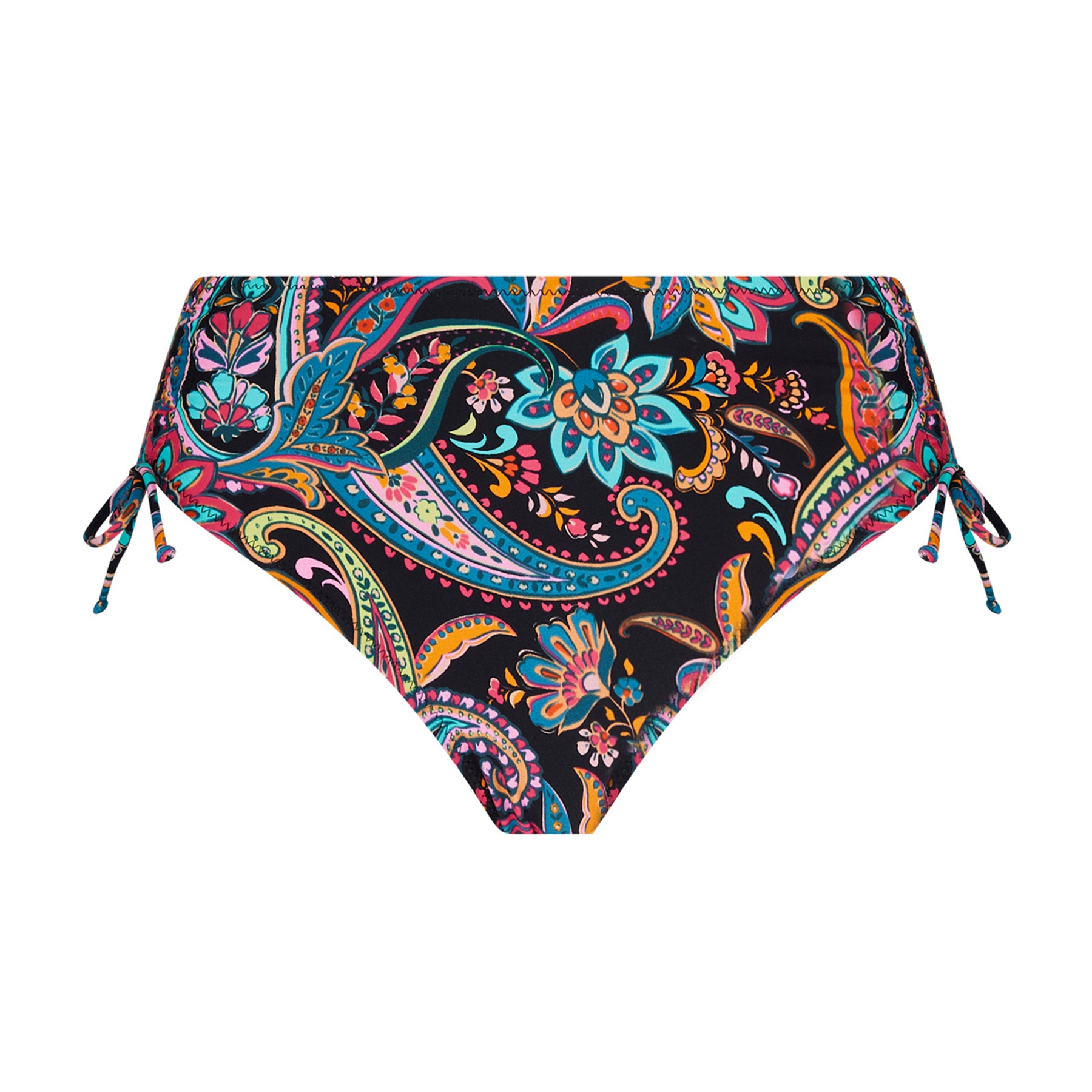 A packshot on the white background of the black-printed bikini panty.