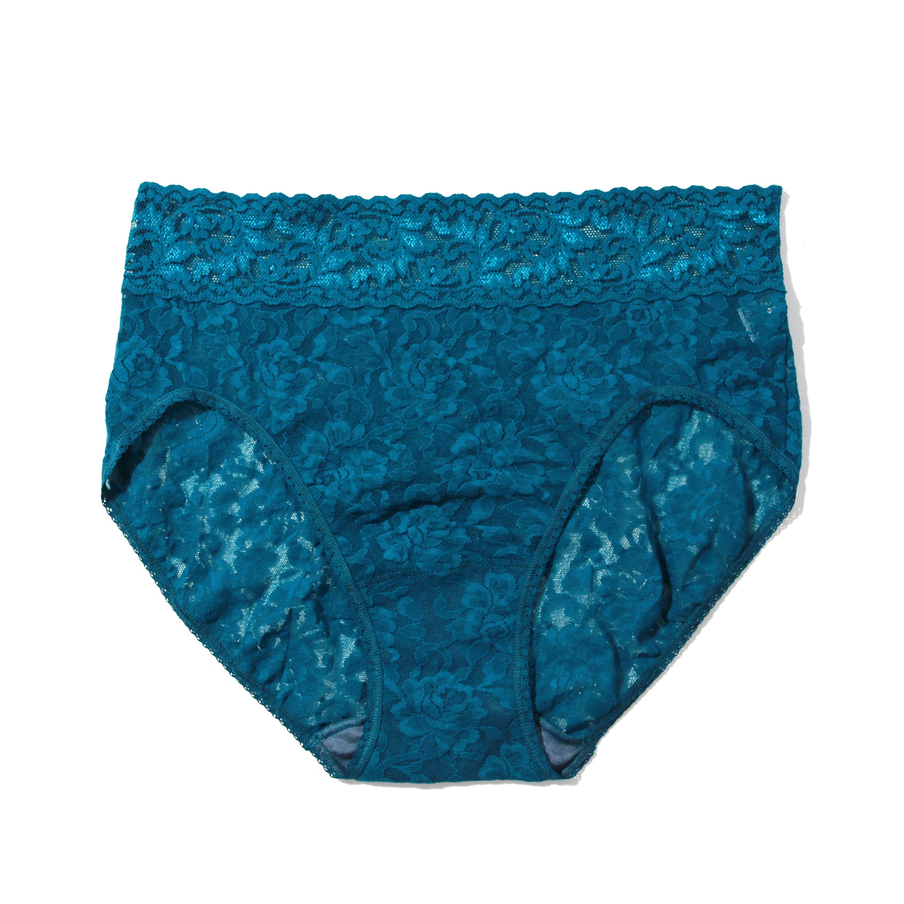 hanky panky lace high waist french cut full brief in dark green north pole flat lay without model.