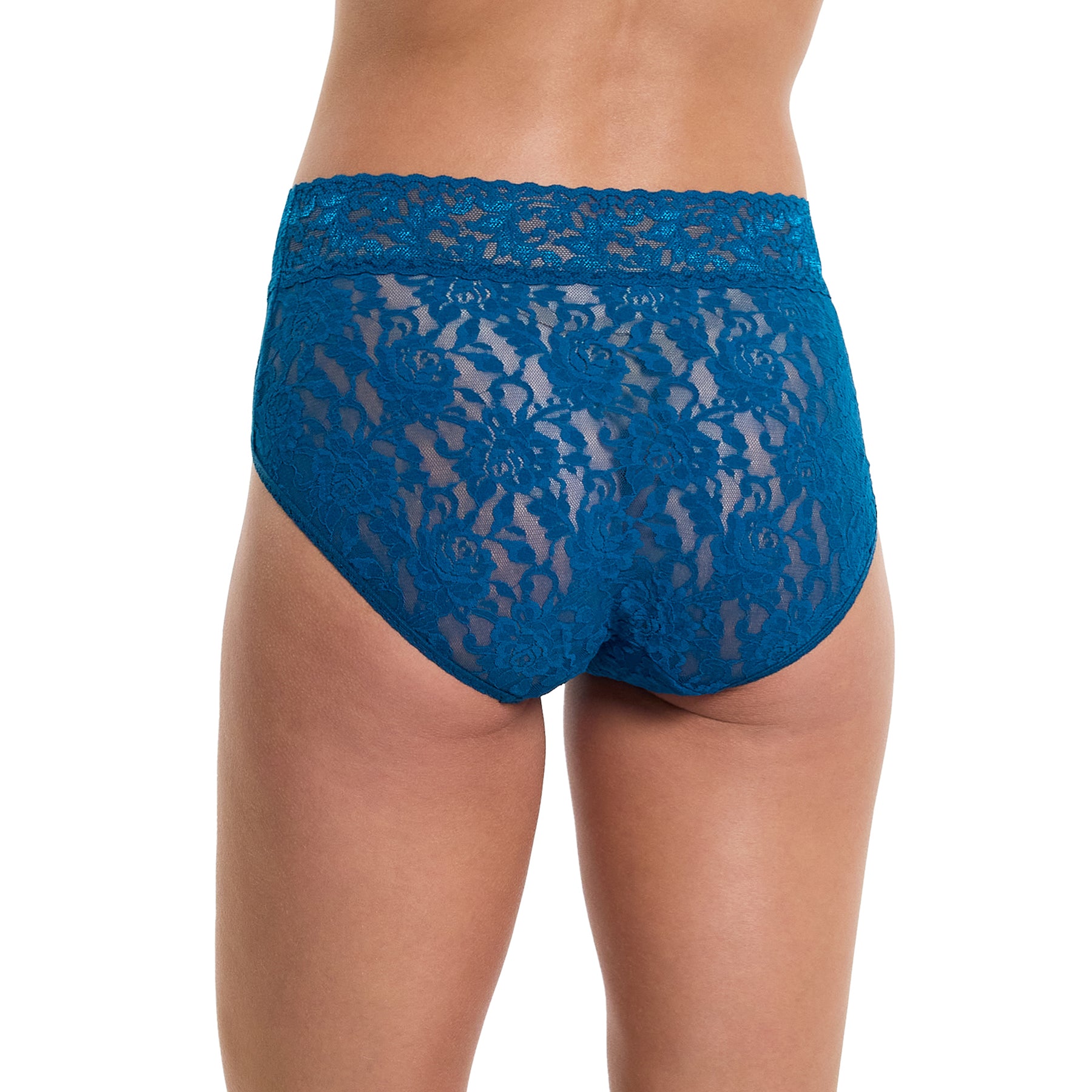 hanky panky lace high waist french cut full brief in dark green north pole on model rear view