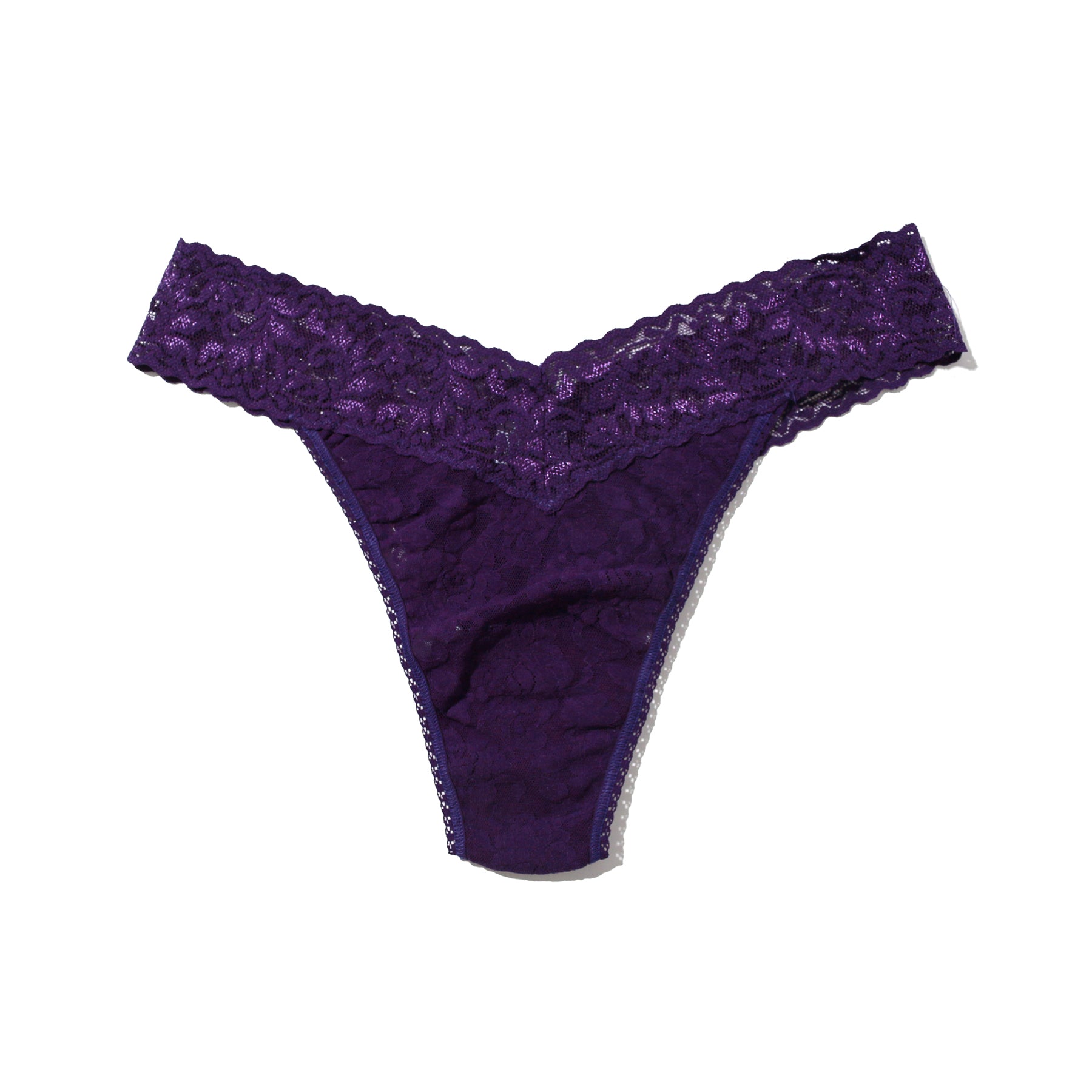 hanky panky lace original rise thong in dark purple snowy day flay lay