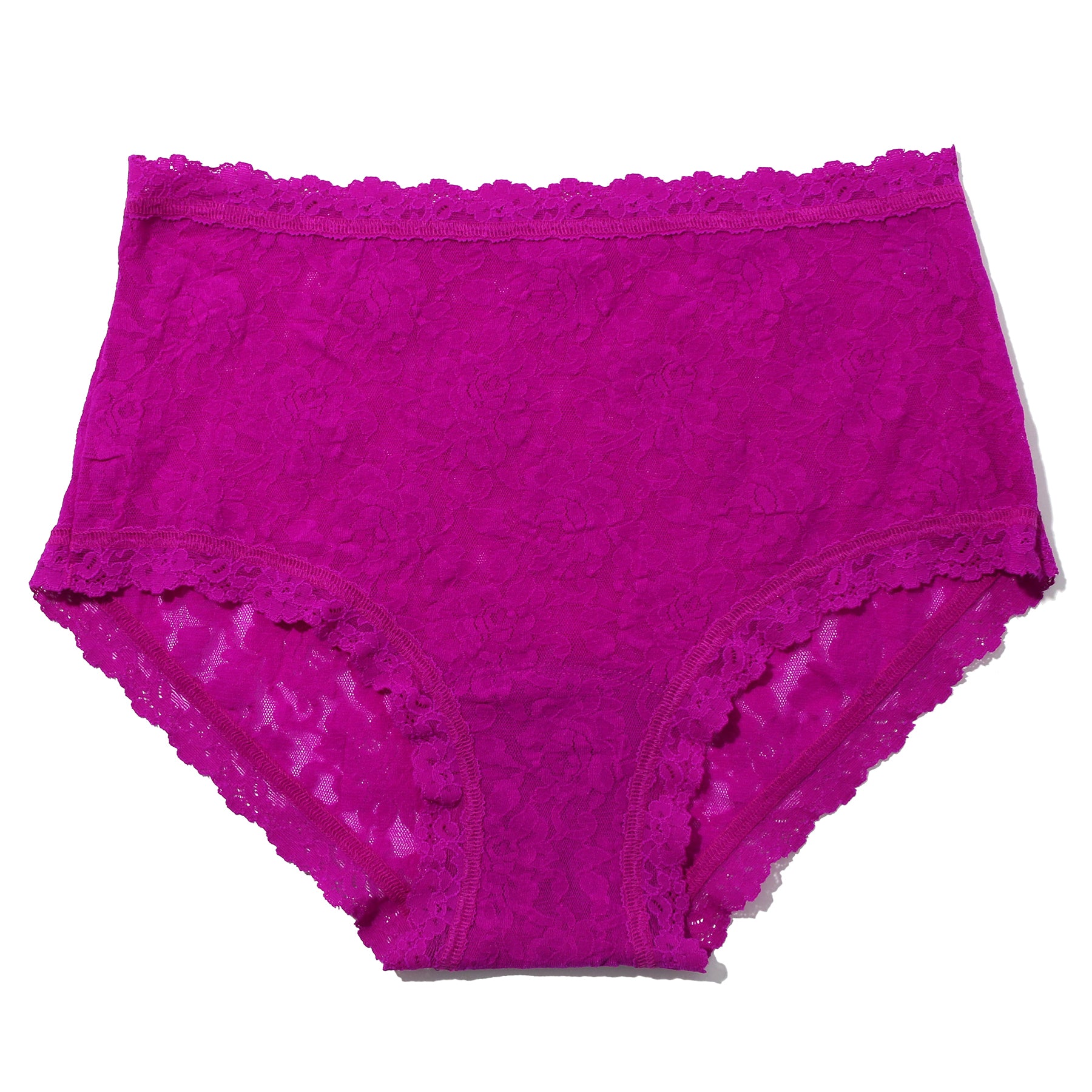 Countess pink magenta colour high rise lace boyshort. Front view without model.