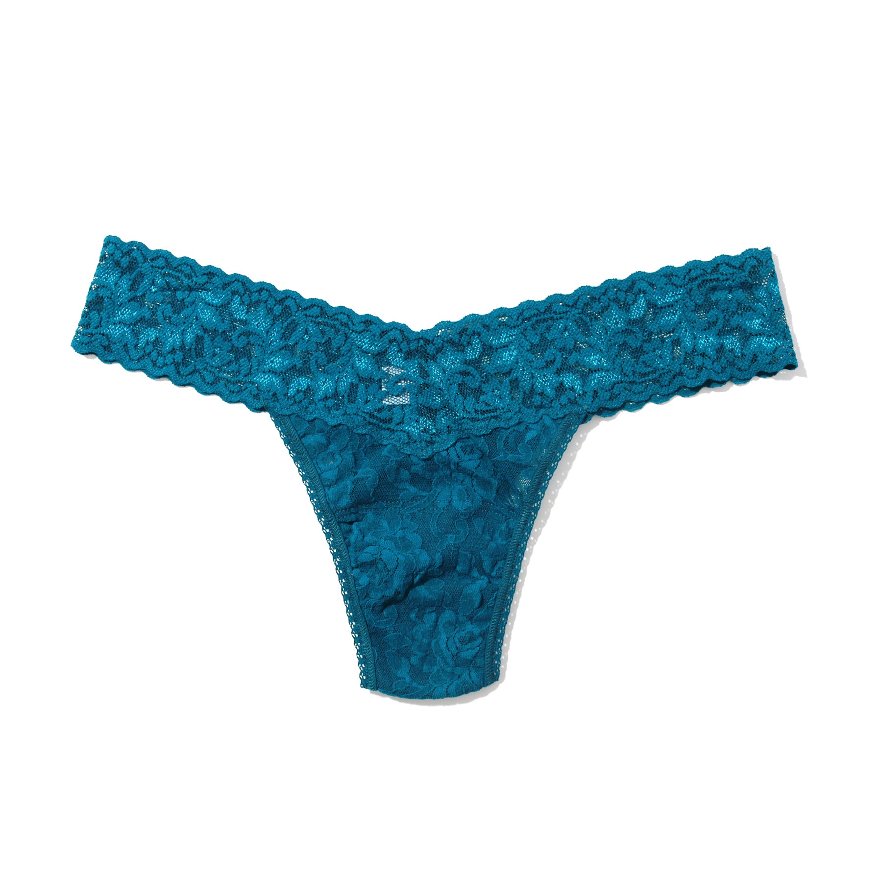 hanky panky lace low rise thong in teal north pole flat lay