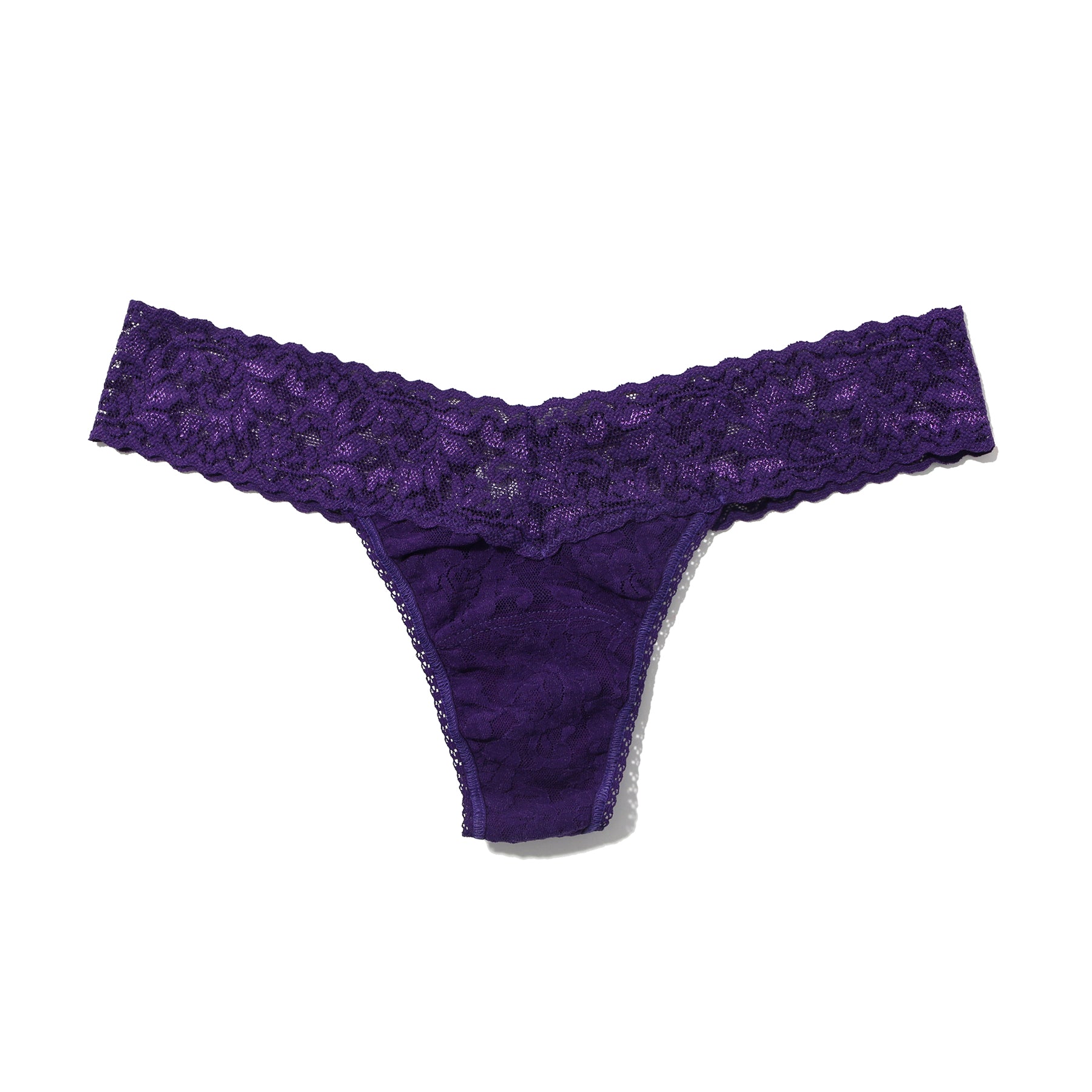 hanky panky lace low rise thong in dark purple snowy day flat lay