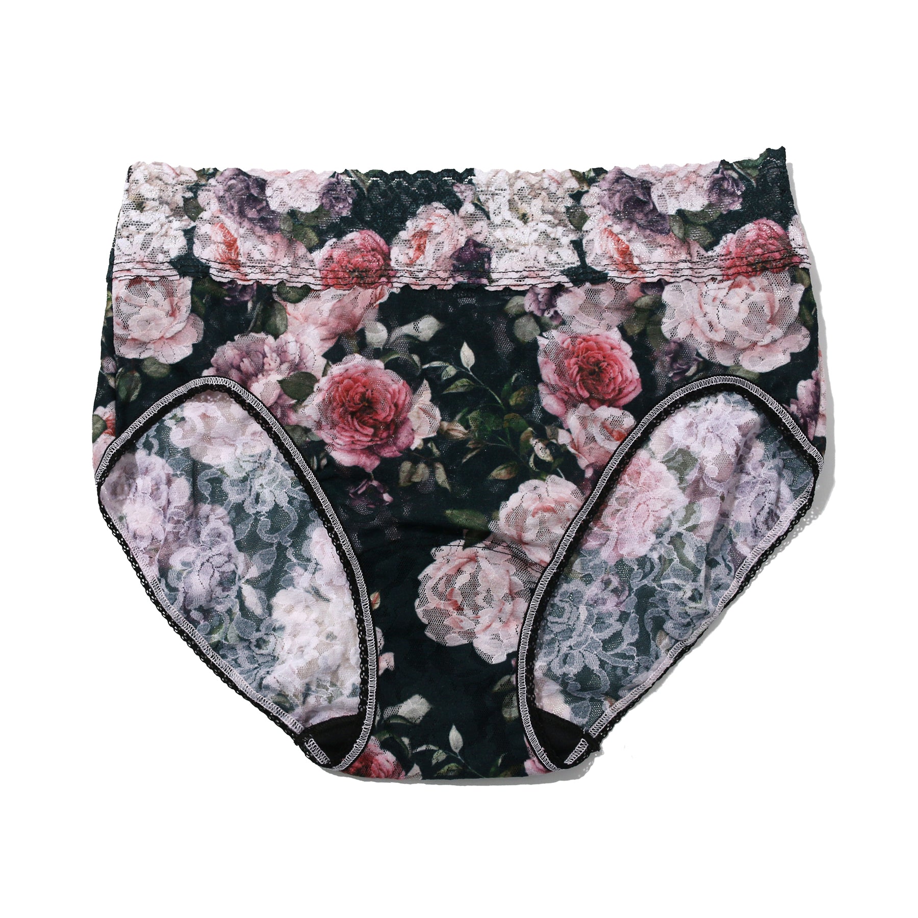 hanky panky printed lace high waist french brief in multi floral romantique flat lay