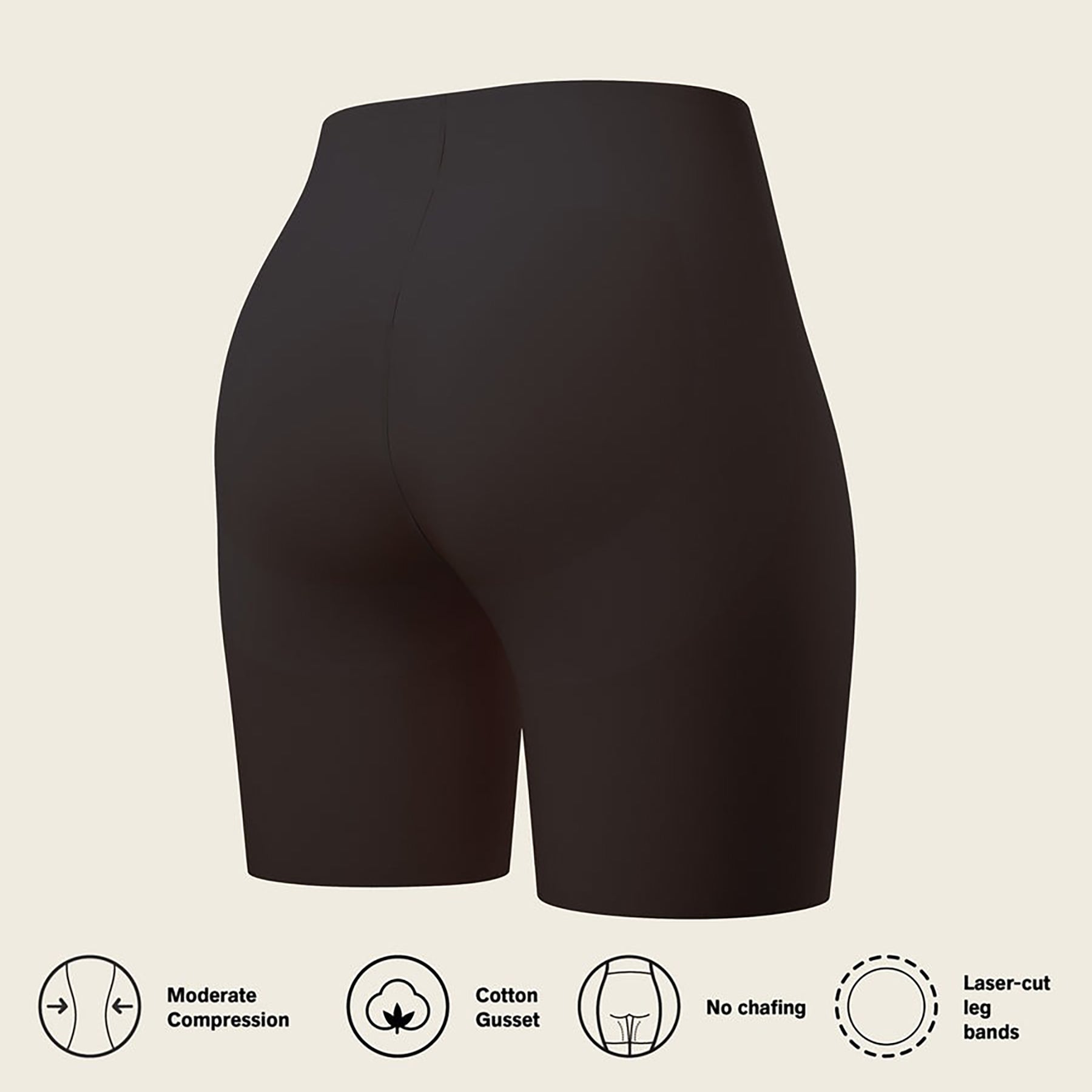 Shaper butt lift shorts in black. Rear view without model closeup.