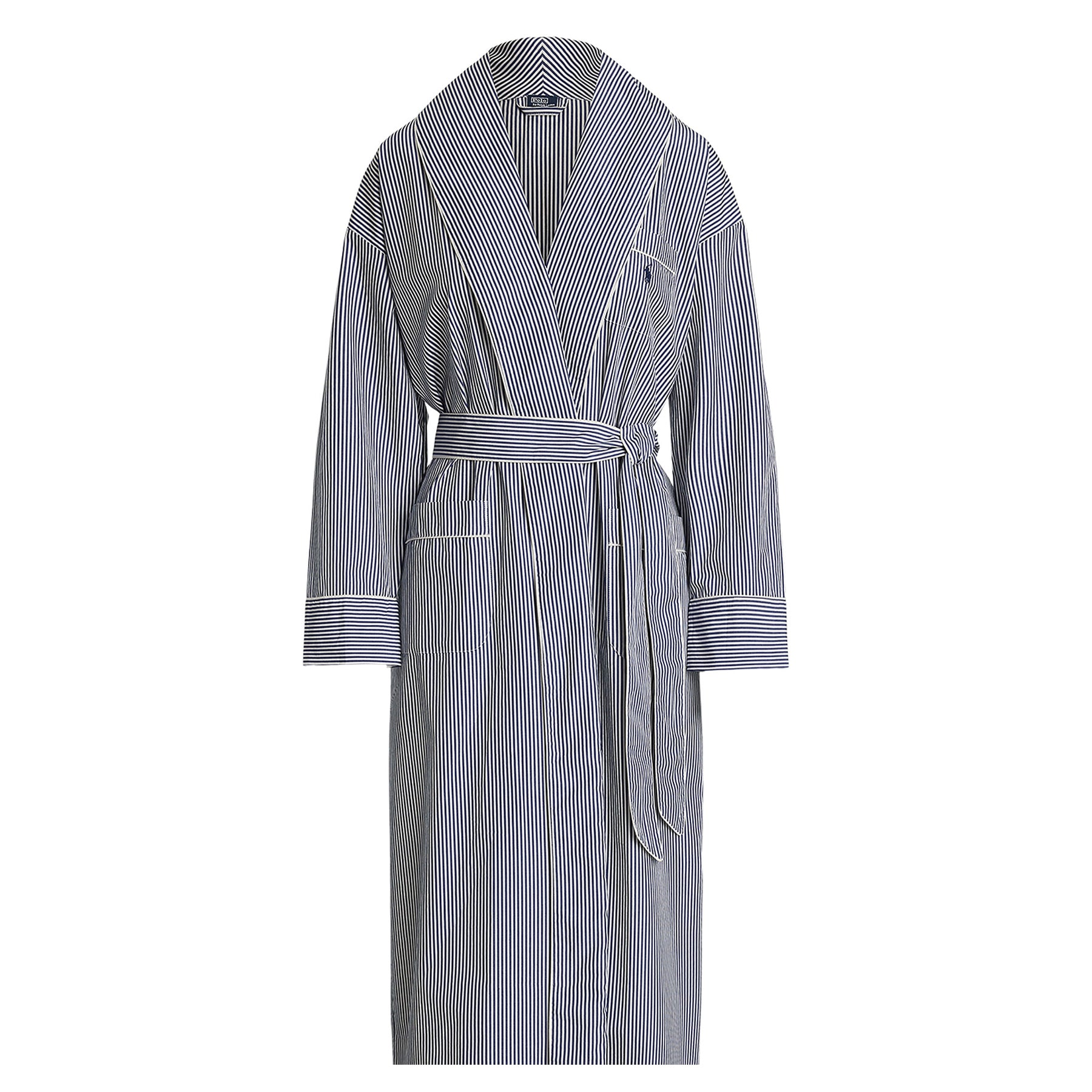 Polo Ralph Lauren Long Wrap Robe in Shirting Stripes front view