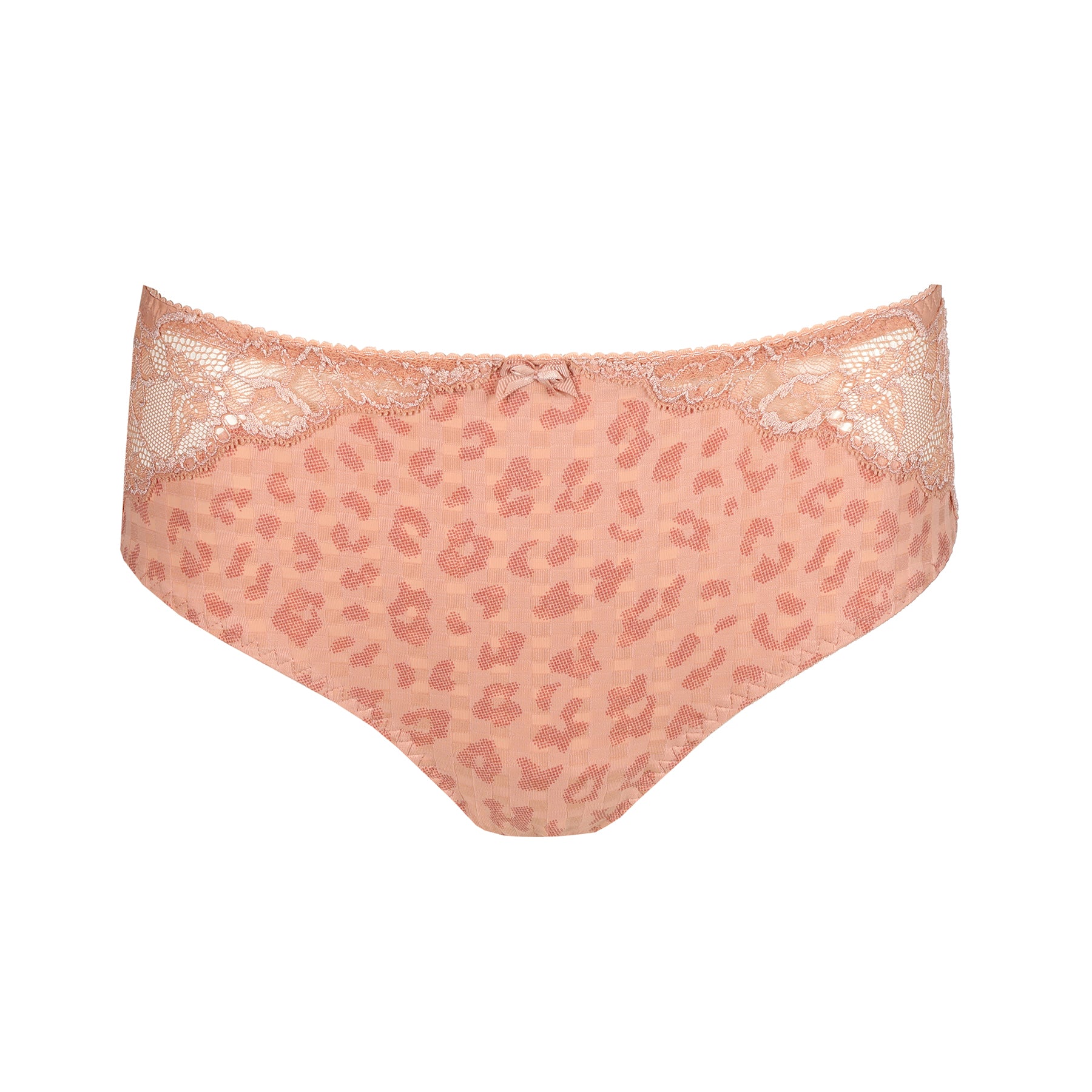 Full brief in tonal leopard print on a dusty rose background. Front view, without model.