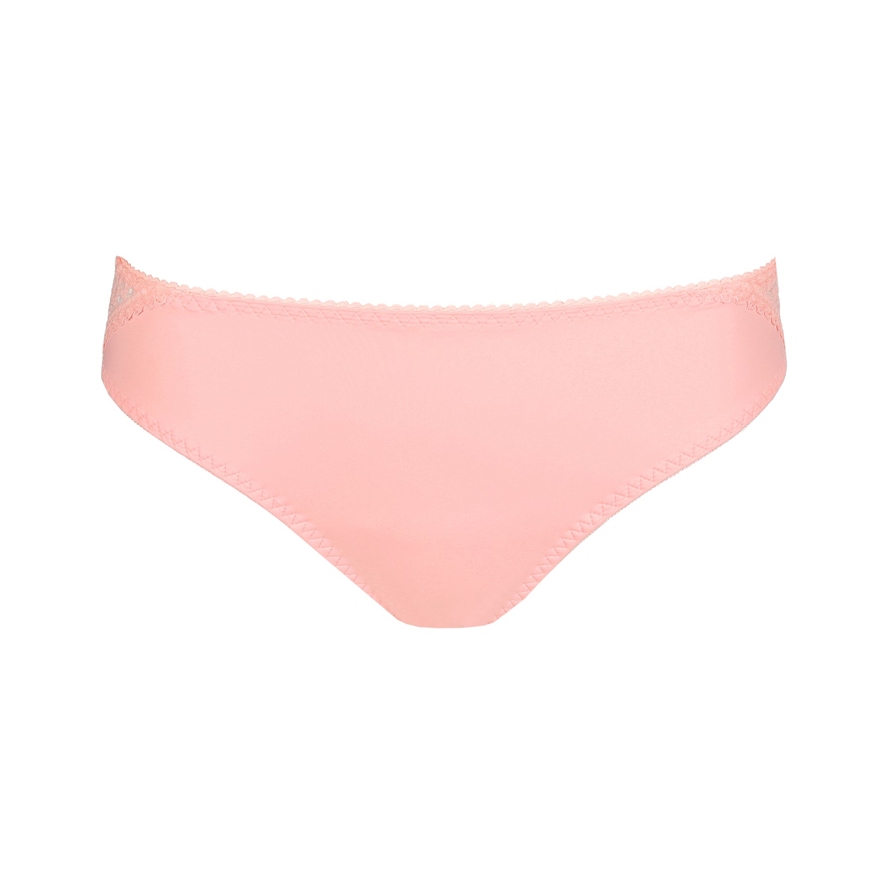 PrimaDonna Montara Rio brief in Pink Parfait, front view laid flat showing lace trim and smooth finish.