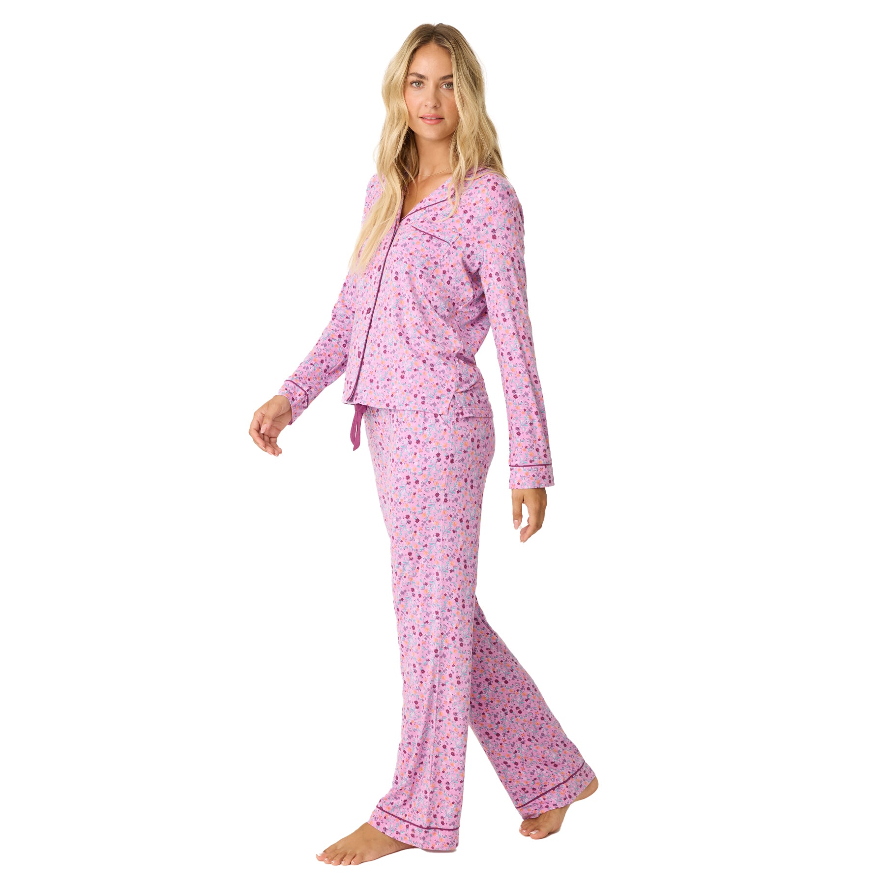 A women walking to the left showing a Modal PJ Set