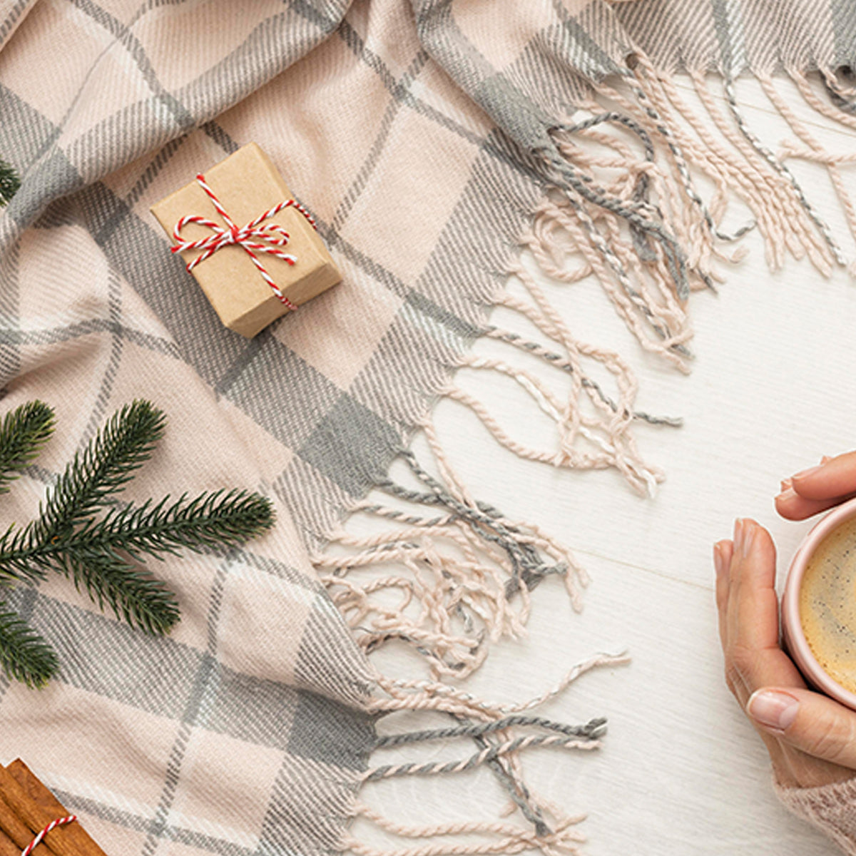 A table with Christmas decoration showing cozy atmosphere.